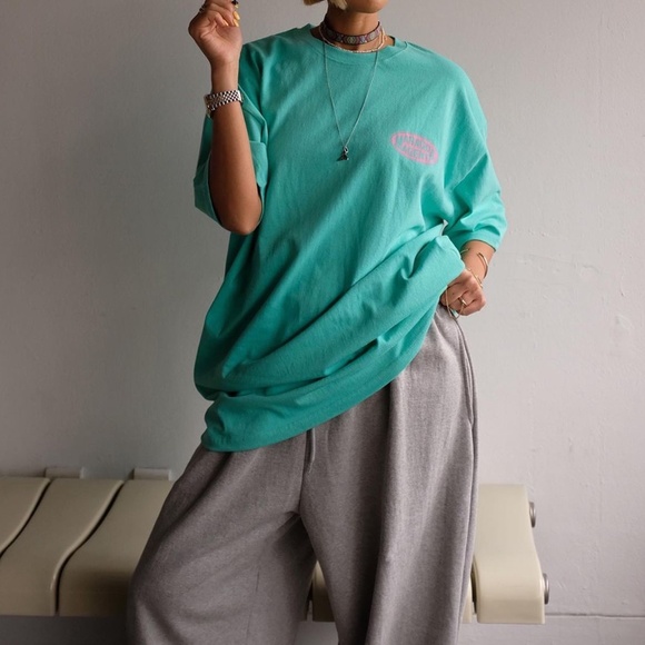 Green t-shirt women tee oversized cotton t-shirt top for women - Picture 3 of 5